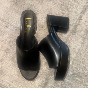 Lulu's Black Block Heel Mules